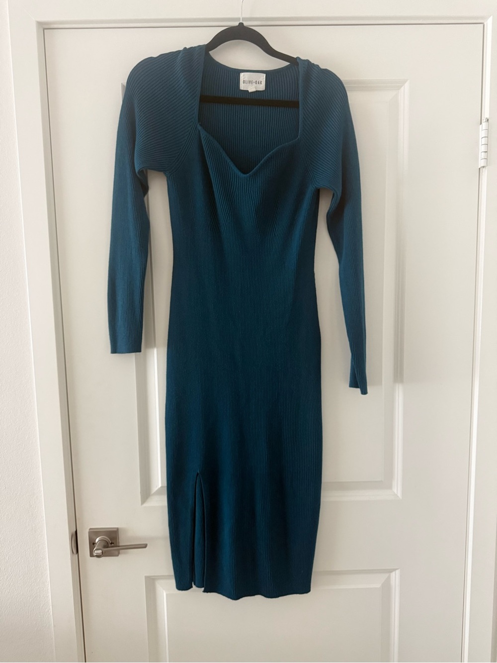 Teal Ribbed Long Sleeve Midi Dress
